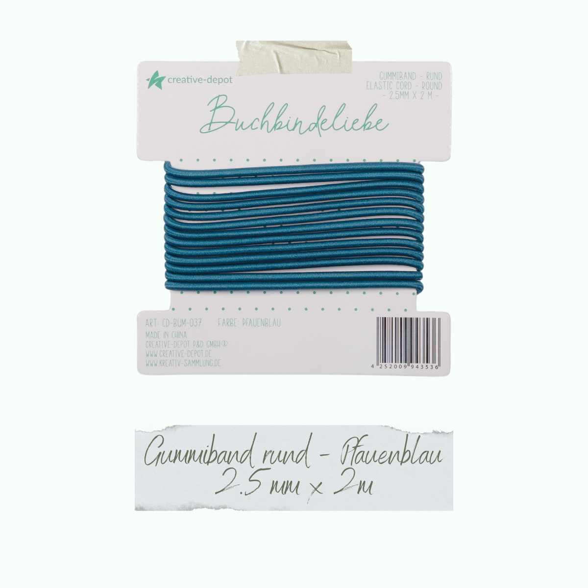 Buchbindeliebe - Gummiband - Pfauenblau - rund