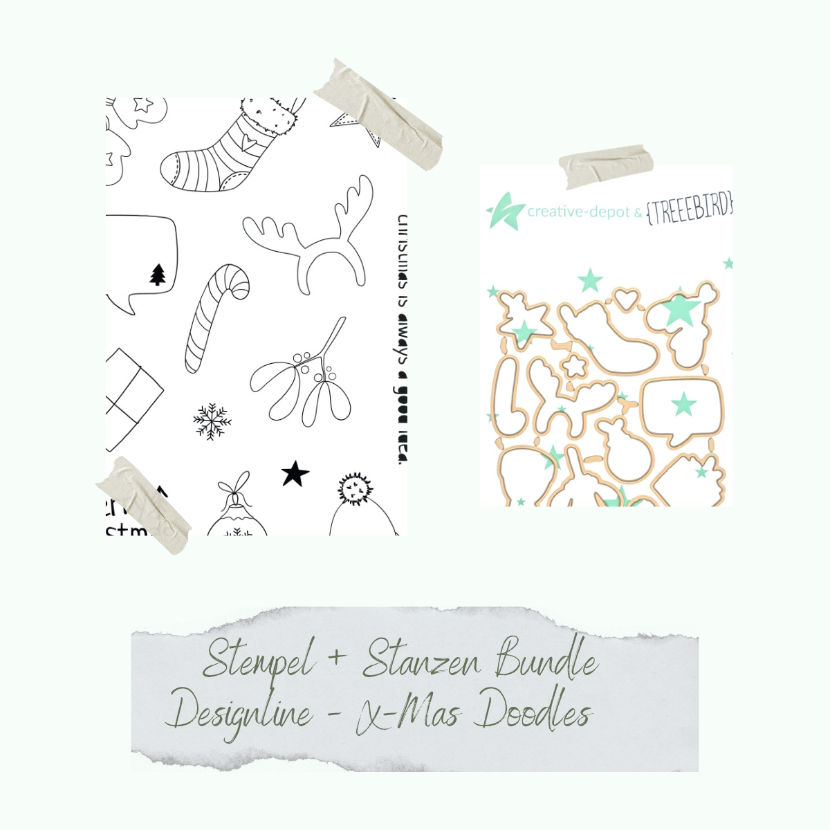 Ensemble - Jeu de timbres et perforations - Designline - X-Mas Doodles