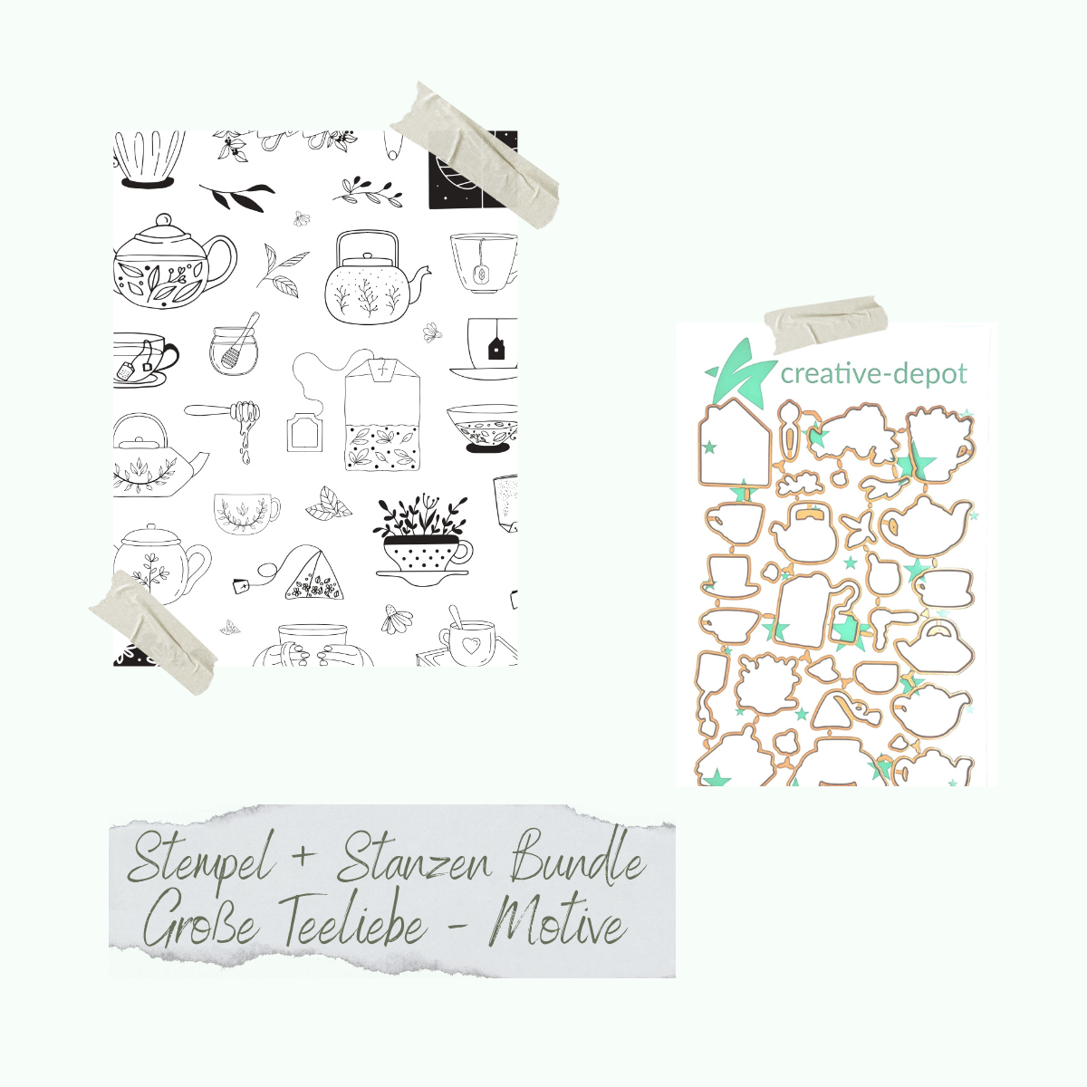 Bundle - Set de tampons & emporte-pièces - Große Teeliebe - Motifs