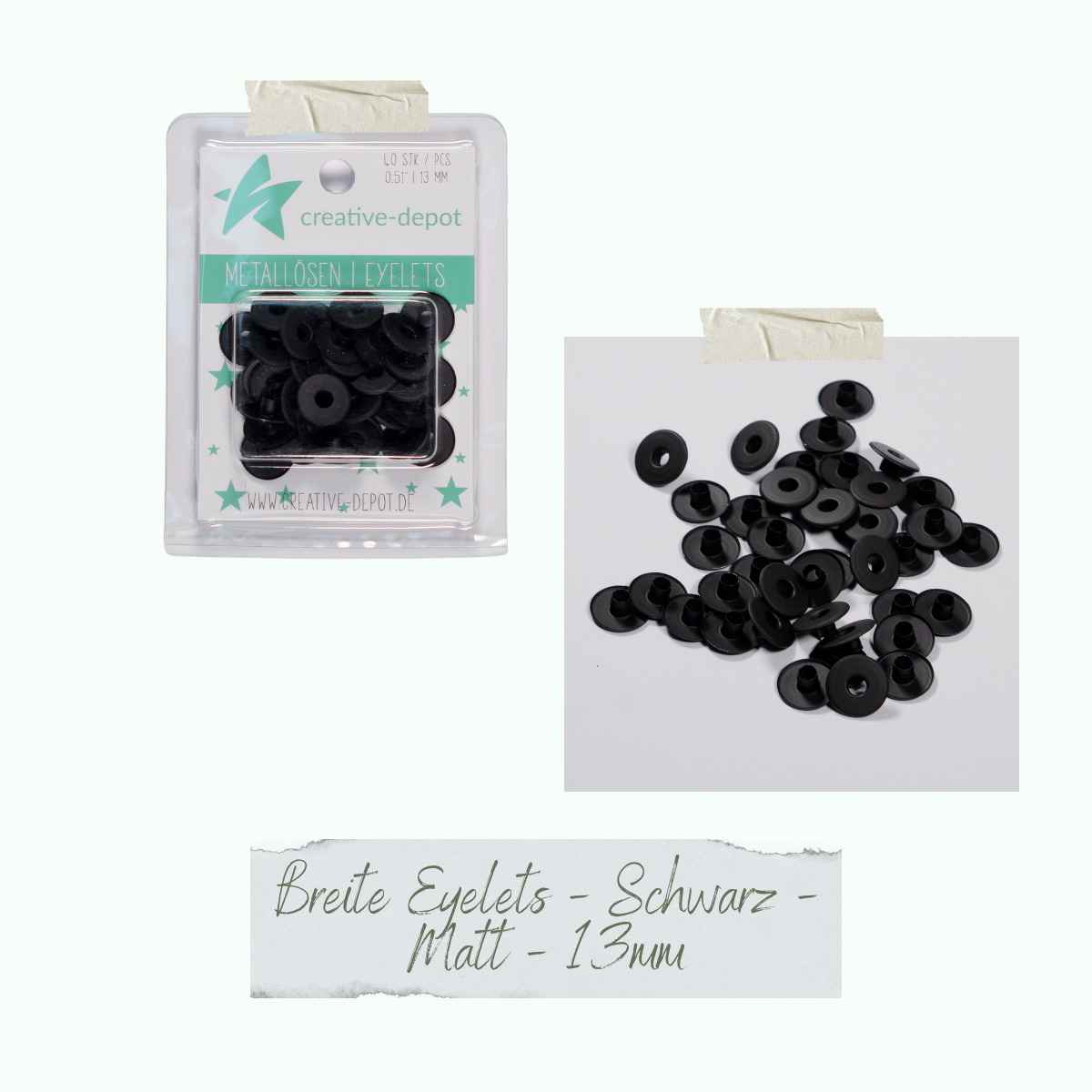 Breite Eyelets - Schwarz - Matt - 13 mm