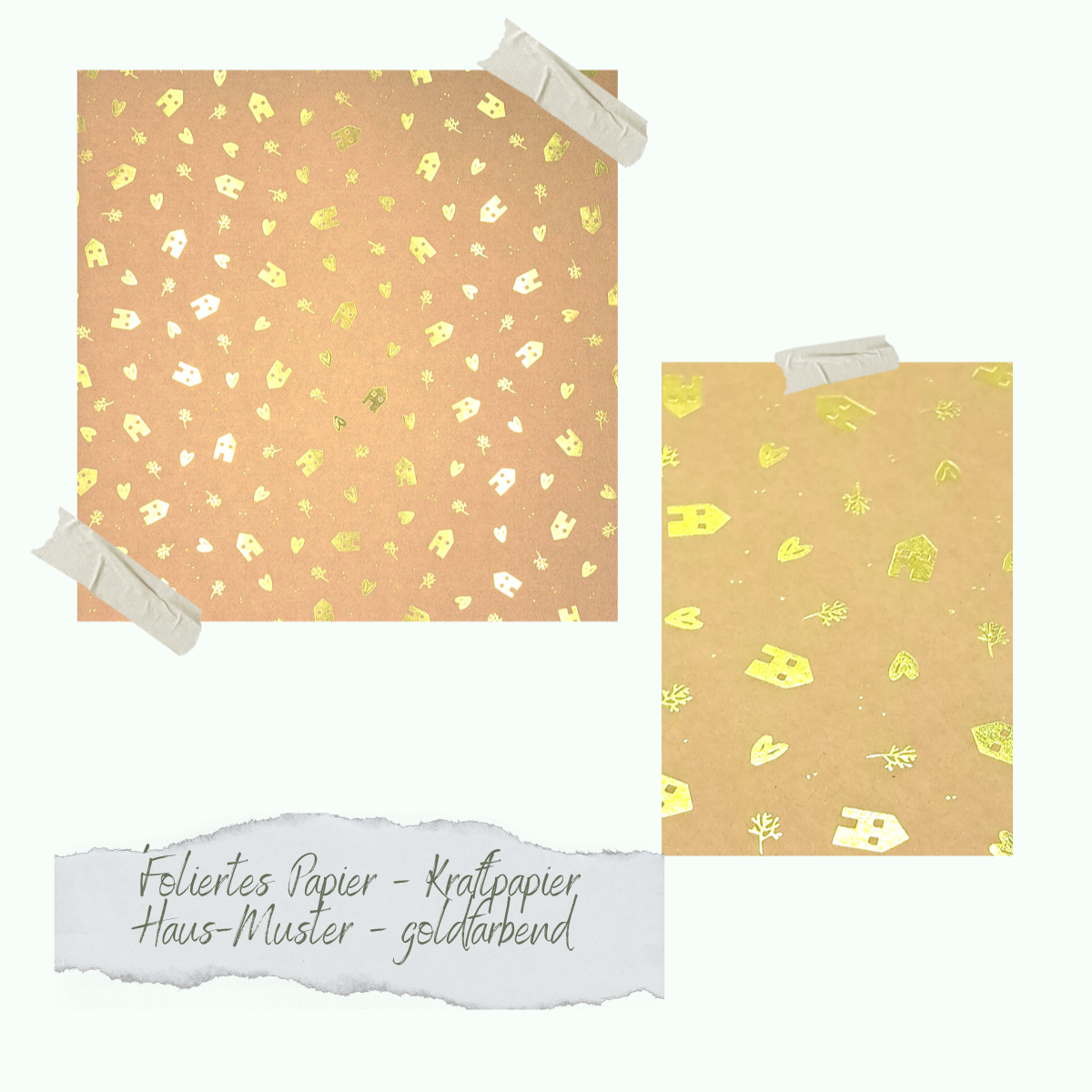 Papier plastifié - Kraftpapier - Haus-Muster - goldfarbend