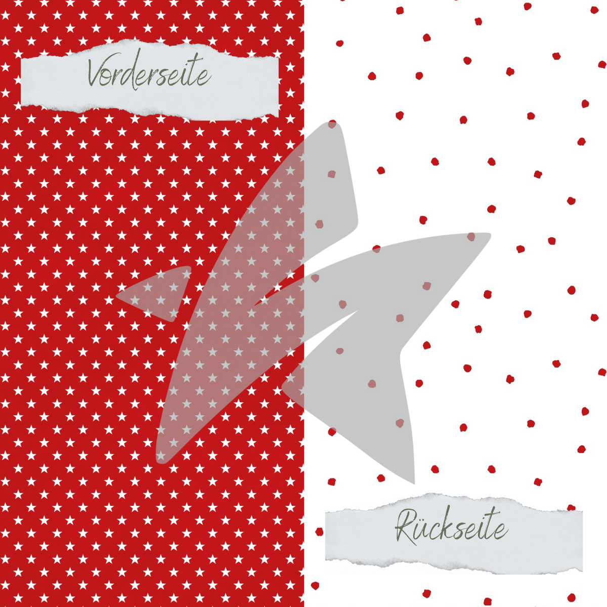 Papier Design - Basic - Weihnachtsrot - Tupfen + Sternchen - Imprimé double face