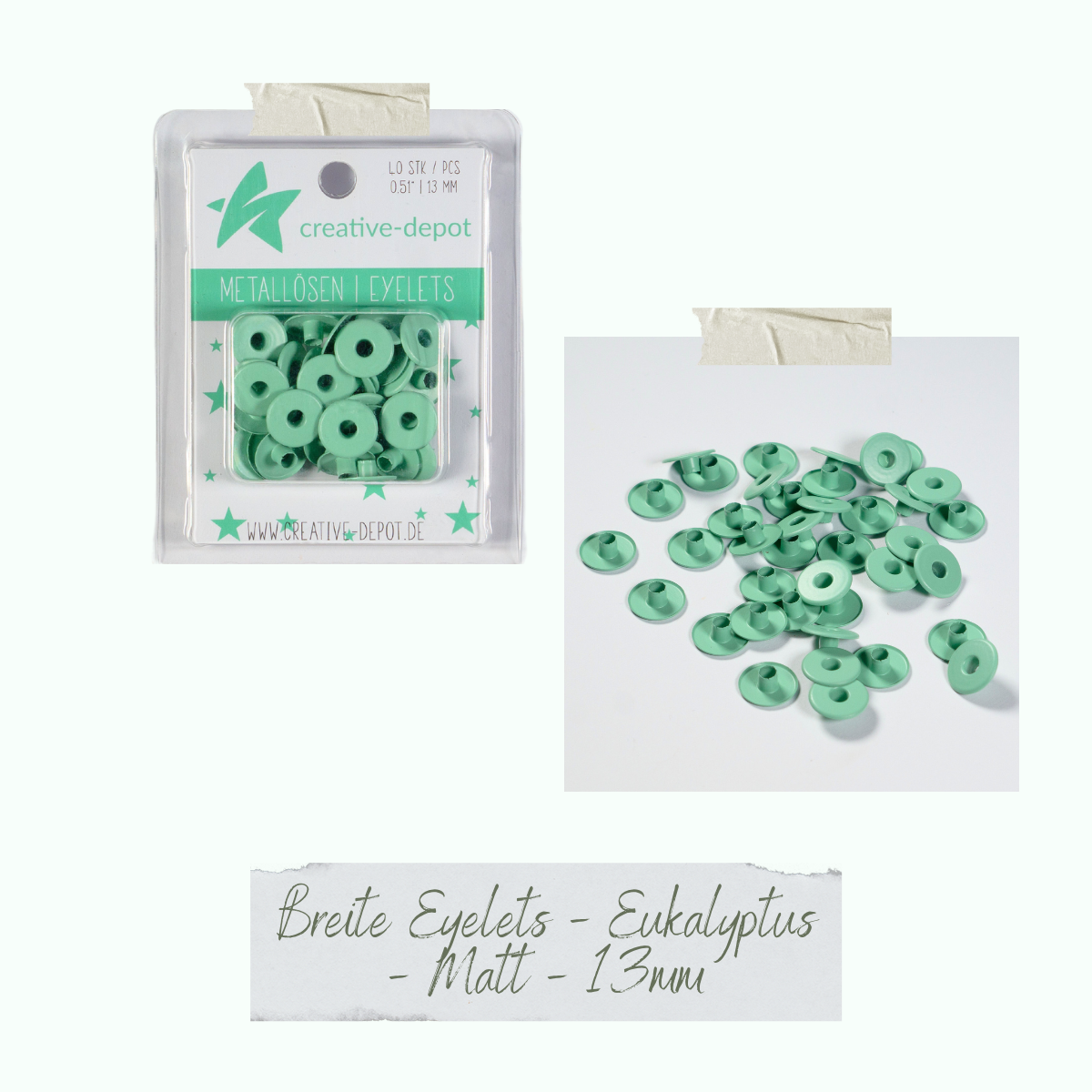 Breite Eyelets - Eukalyptus - Matt - 13 mm