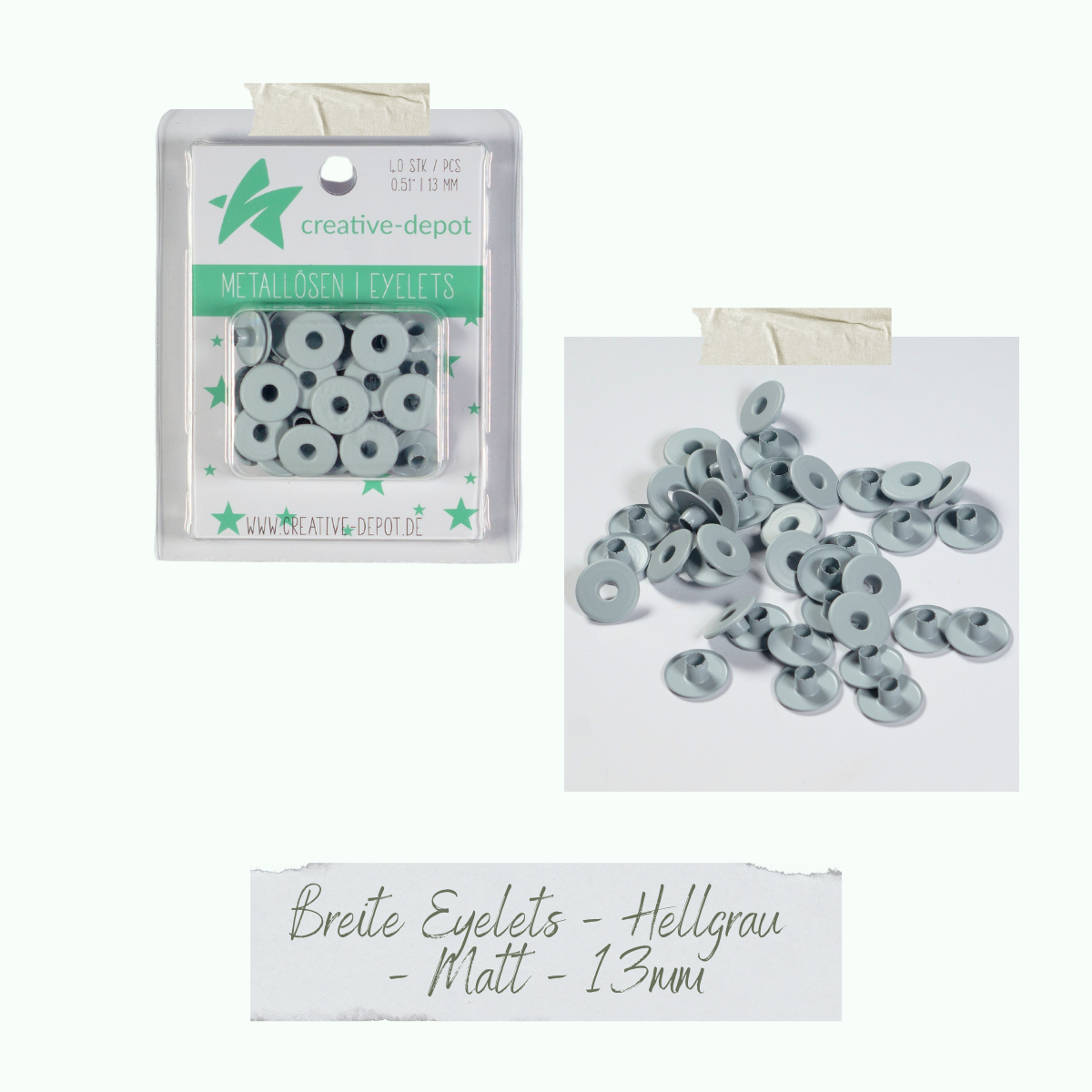 Breite Eyelets - Hellgrau - Matt - 13 mm