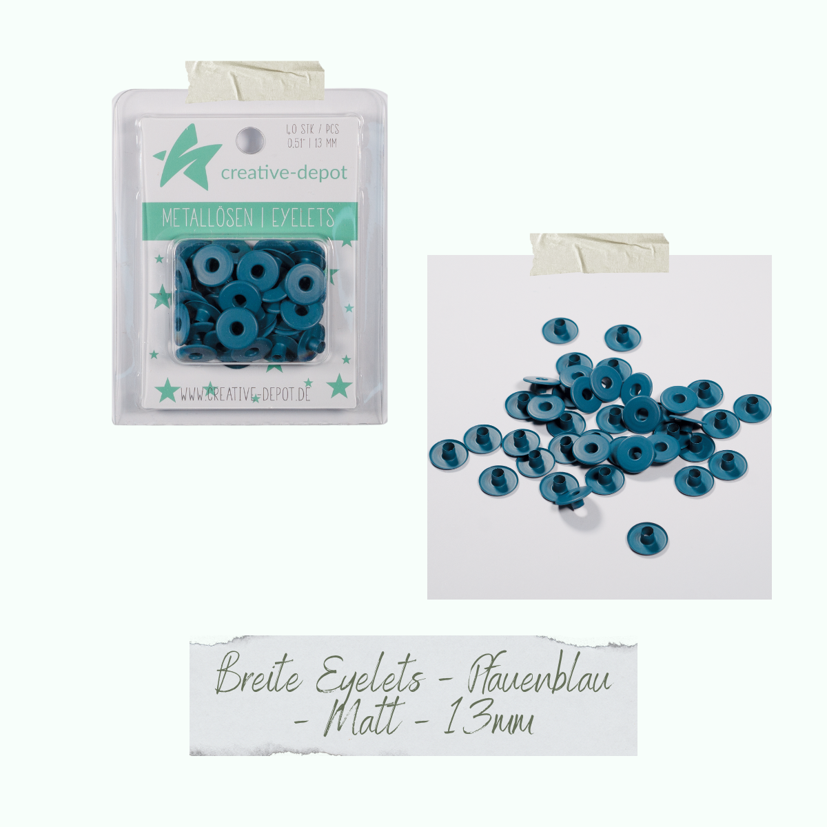 Breite Eyelets - Pfauenblau - Matt - 13 mm