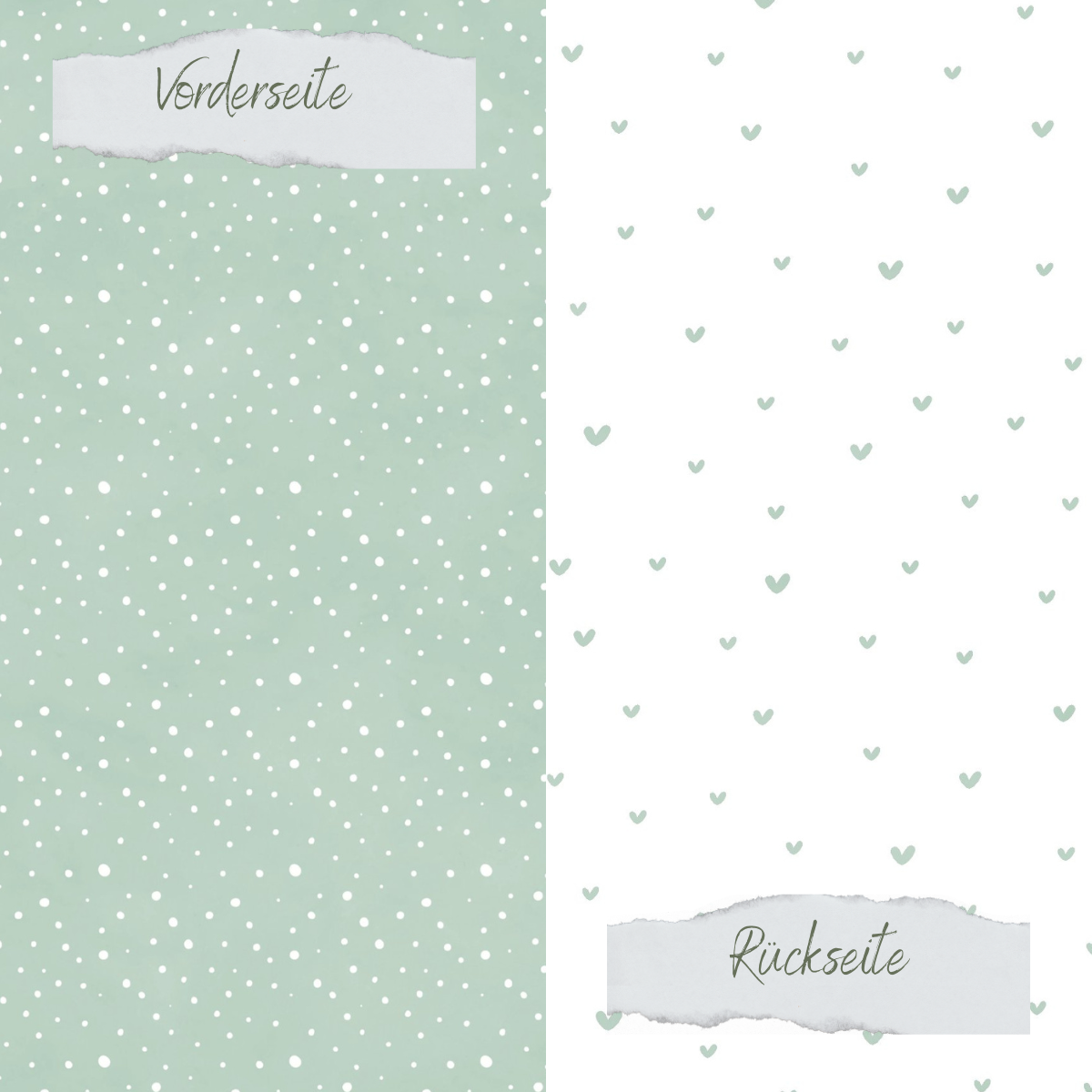 Papier Design - Basic - Vintage Mint - Doodle Herzen + Sprenkel - Doppelseitig bedruckt